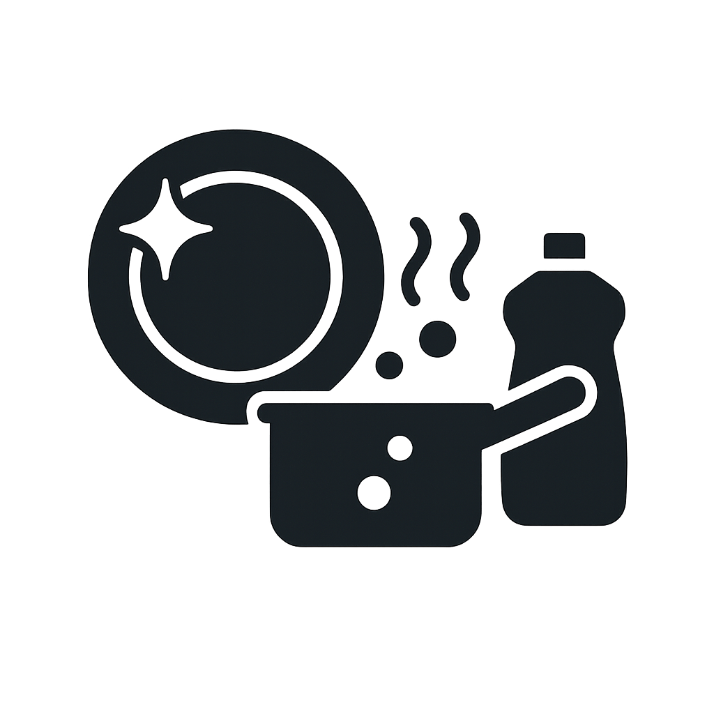 Pan, plate and washing up liquid